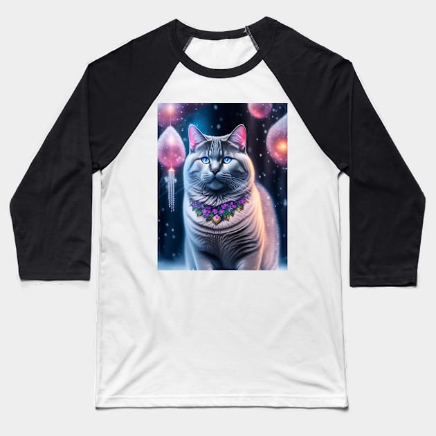 British Shorthair Cat Glows in a Winter Wonderland Baseball T-Shirt by Enchanted Reverie